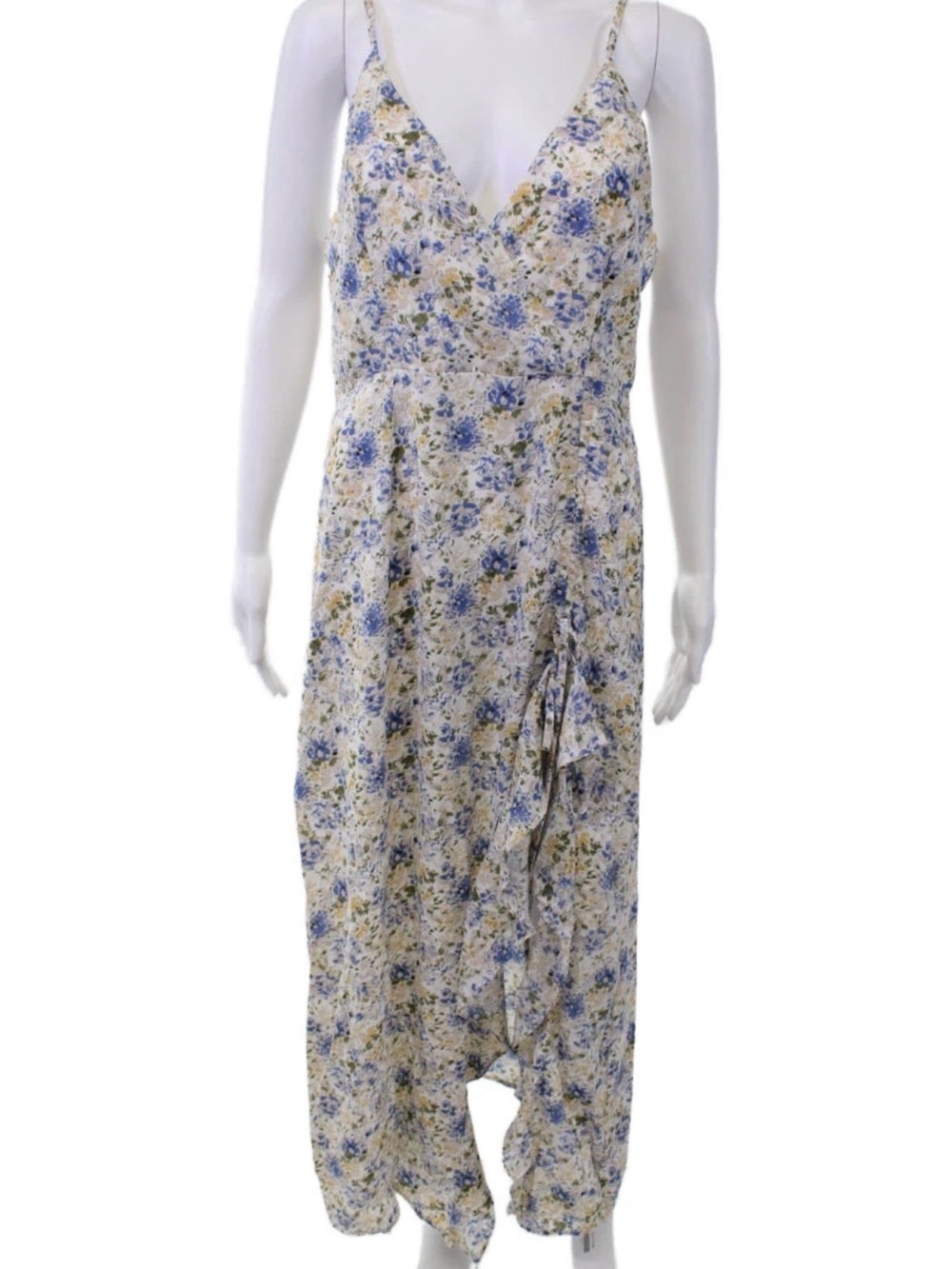 En Saison Floral Wrap Midi Dress in Blue & Cream Size Medium - Picture 4 of 6